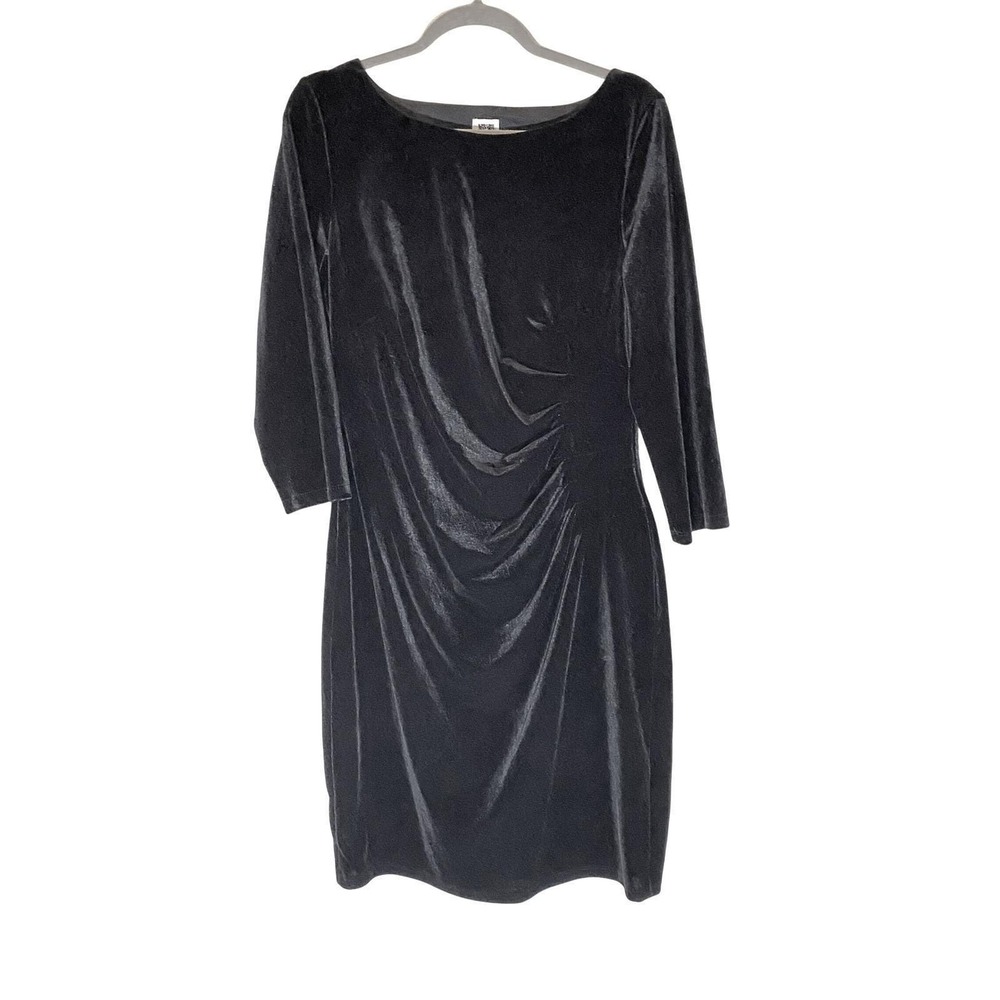 ANNE KLEIN Black Velvet Ruched Holiday Party Dress Womens Size 12 Elegant Regal